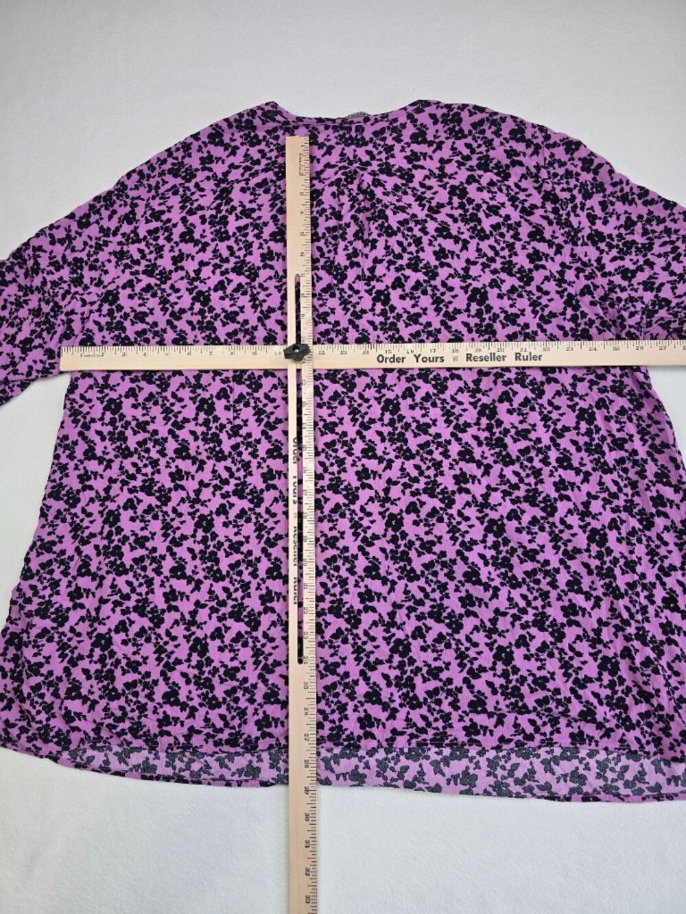 Lilla Popken Peasant Top Womens 20/22 Purple & Black Floral Print Blouse Boho - Picture 5 of 5